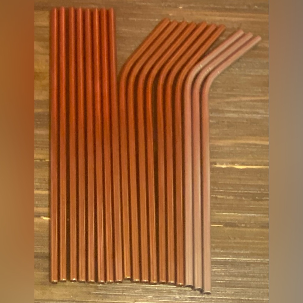 15 Set Of Rose Gold Metal Straws & 3 Silver Metal Straws